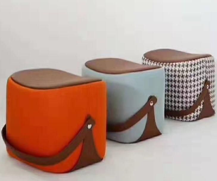 Upholstery Saddle Pouf Stool with Carry Belt
