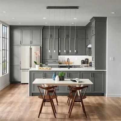 Wholesale Gray Glossy Cupboard Cabinets Design Modern Style L Shaped Grey High Gloss Finish Acrylic MDF Wood Kitchen Cabinet