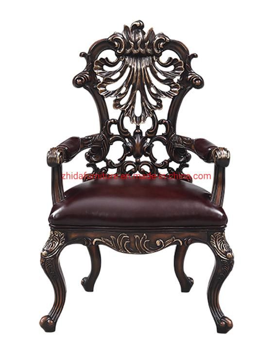 Wooden Frame Antique Style Armrest Carved Living Room Chair