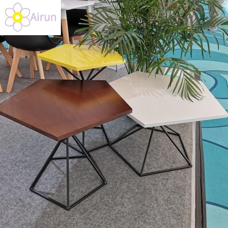 Modern Design Home Furniture Living Room Furniture Star Shape Metal Frame Wooden Top Cocktail Coffee Side Table Set