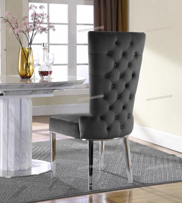 New Design Black Velvet Cover Dining Chair with Steel Legs