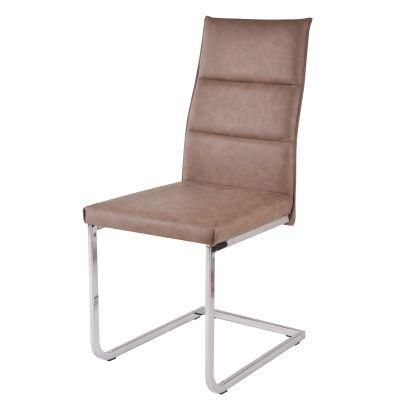 Quality Home Office Cafe Furniture High Back PU Leather Dining Room Chairs with Chromed Base for Restaurant