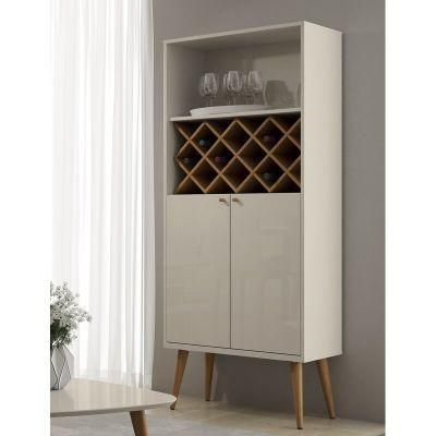 Unique Design Antique off White/Maple Cream Accent Bar Cabinet Living Room Furniture with Wine Rack