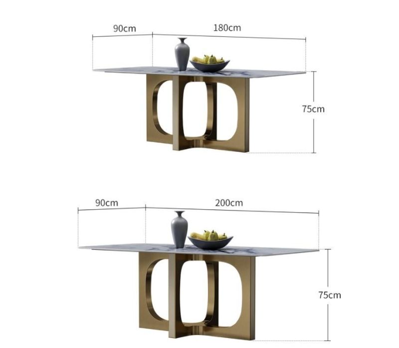 Italian Luxury Style Modern Dining Table Set Natural Marble Top Stainless Steel Home Dining Room Furniture Rectangle Dining Tables and Chairs