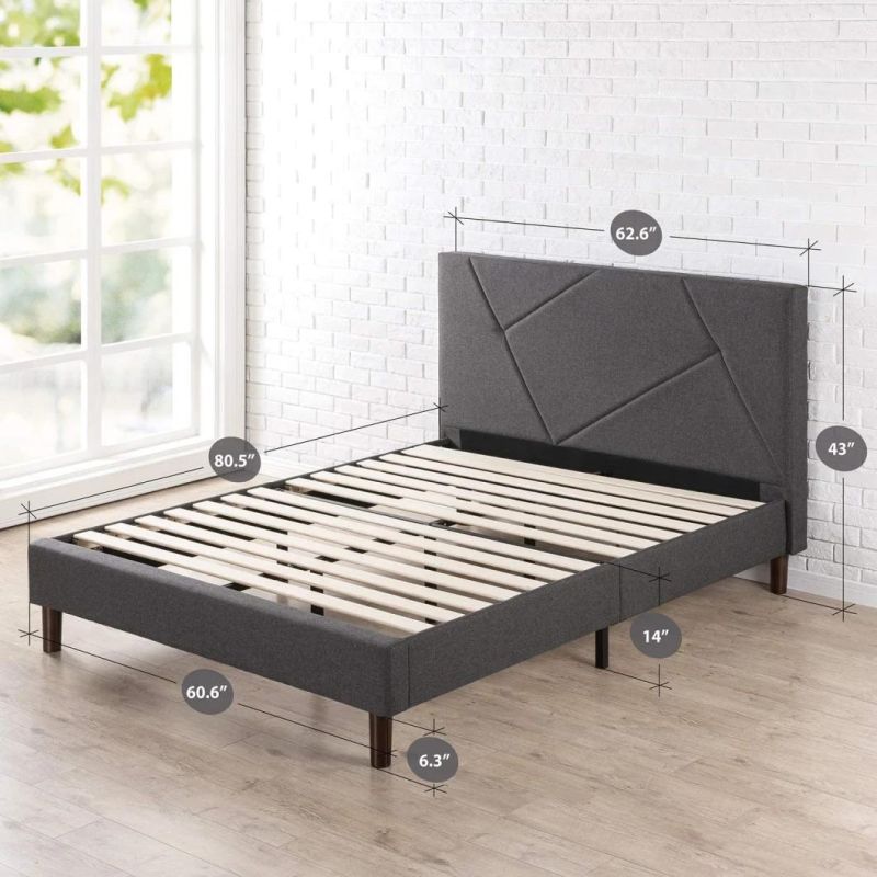 2022 Popular Europe Style Bedroom Furniture Modern Upholstered Solid Wood Slat Frame Fabric Bed