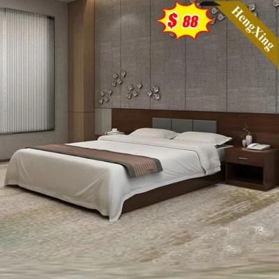 Latest Solid Wood Veneered Panel Hotel Modern Bedroom Furniture King Queen Size Bed