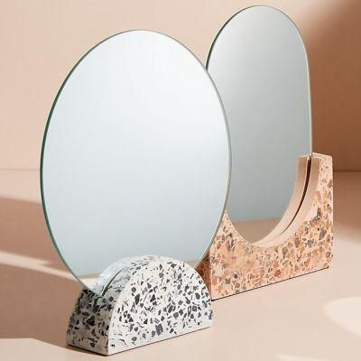 Make up Bedroom Bathroom Terrazzo Base Round Cosmetic Table Mirror
