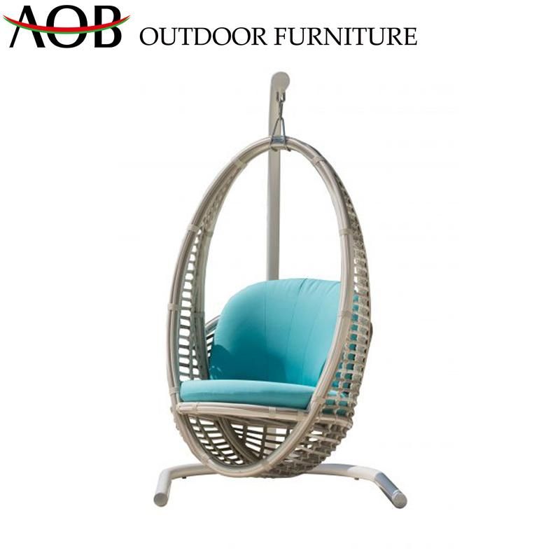 Modern Outdoor Patio Furniture Backyard Balcony Leisure Rattan Egg Shape Swing Chair with Cushion