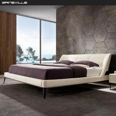 Hot Sale Modern Italy Design up-Holstered Leather King Bed with Stainess Steel Legs Bedroom Furniture