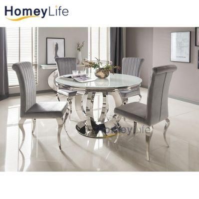 Hot Selling Modern Design Two Pedestal Marble Top and Stainless Steel Base Home Furniture Dining Table