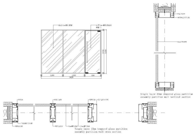 Modern Glass Curtain Glass Partition Removable Office Fire Proof Room Divider Partition Wall Section