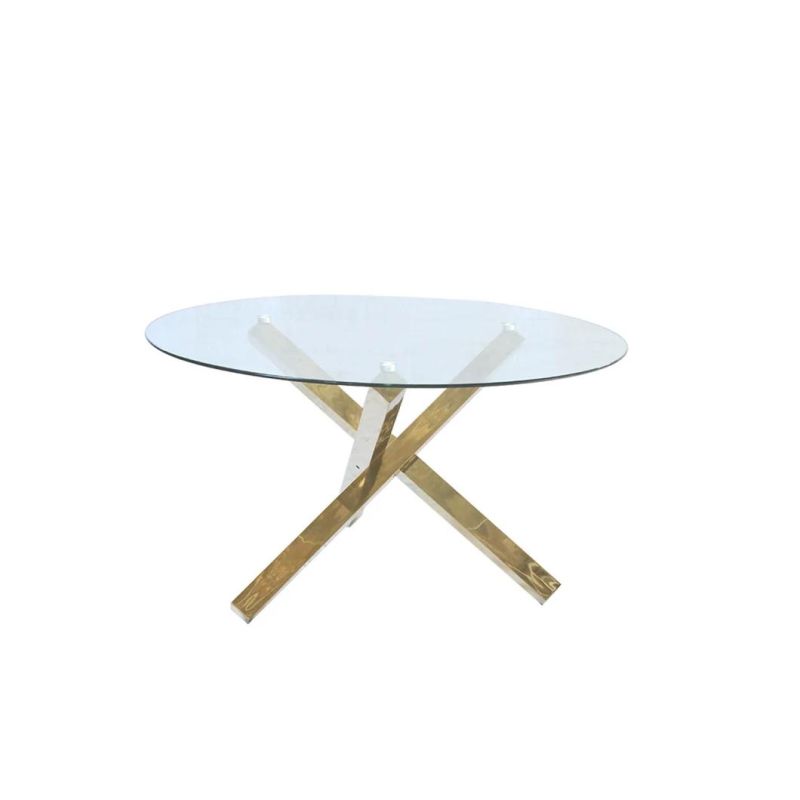 Home Coffee Furniture Glass Top Stainless Steel Leg Round Dining Table/Side Table