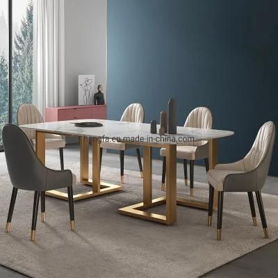 Modern Living Room Furniture Design Metal Golden Frame Marble Dining Table
