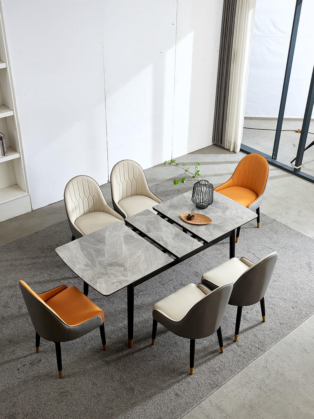 Grey Marble Dining Table with Carbon Steel Legs