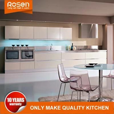 Wood Grain High Pressure Laminate Free Handle Kitchen Cabinet with Island