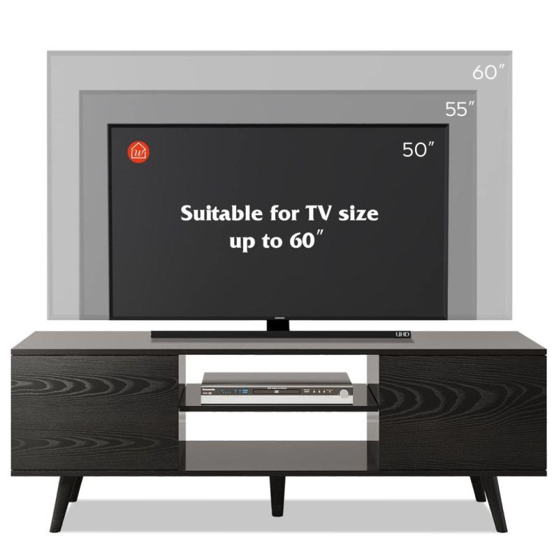 TV Stand for 55/60 Inch TV, Entertainment with Storage Cabinet and Open Shelves, Media Console for Living Room, Gray Oak