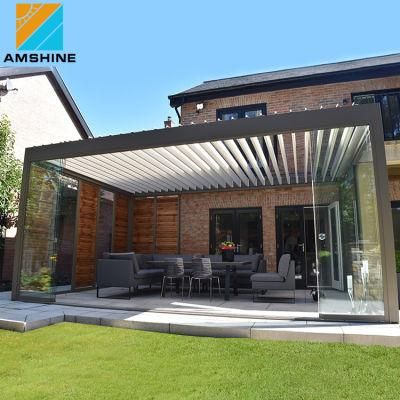 Aluminum Greenhouse Motorized Louver Roof Lurxury Modern Pergola Waterproof Gazebo