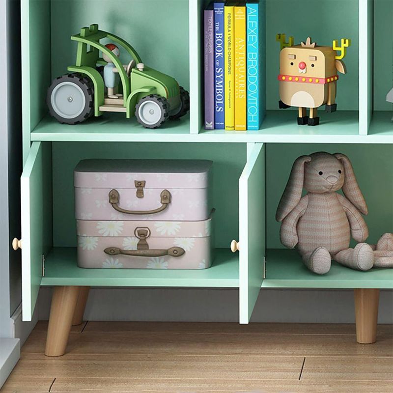 3-Tier Bookshelf Storage Shelves, Wood Bookcase with Doors Floor Standing Display Cabinet Rack with Legs Cube Book Shelf for Living Room Bedroom Home