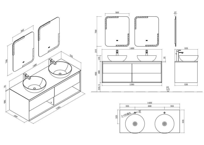 Bathroom Furniture 1400mm Scandinavian Vintage and Gray