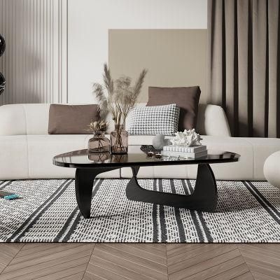 Minimalist Triangle Coffee Table Tempered Living Room Glass Black Solid Wood Creative Table Table