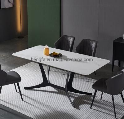 Modern Restaurant Furniture Metal Legs Square Marble Dining Table