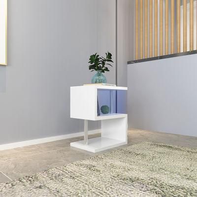 Modern High Gloss White Coffee/Side Table Living Room Furniture Blue LED Light