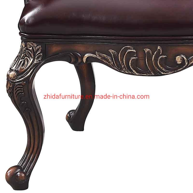 Wooden Frame Antique Style Armrest Carved Living Room Chair