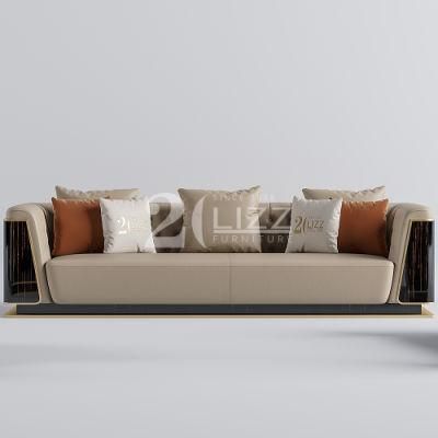 Unique Metal Decor Italian Style Modern Home Furniture Geniue Leather Sectional Couch Corner Sofa