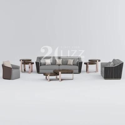 Modern Modular Hotel Home Living Room Furniture Luxury Geniue Leather Sofa with Metal Leg