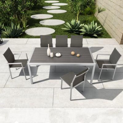 Modern Outdoor Dining Set Wood Patio Table with Sling Chair