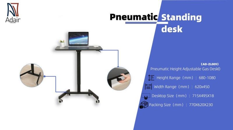 Pneumatic Mobile Laptop Desk Cart Ergonomic Table