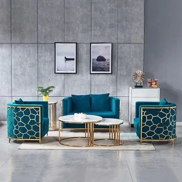 Hyc-Sf08 Green Velvet Stainless Steel Base Durable Modern Living Room Sofa Set Design