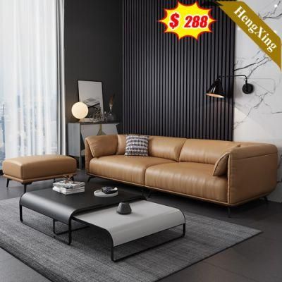 Classic Modern Home Furniture Wooden Frame PU Sofa with Lounge Brown Leather 3 Seat Sofas Set