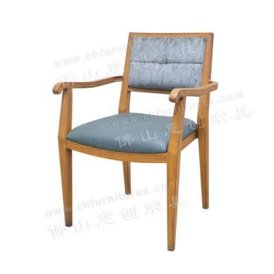 Fashion Aluminum Wood Grain Frame Gray Blue Fabric Home Office Hotel Outdoor Garden Armrest Restaurant Chair