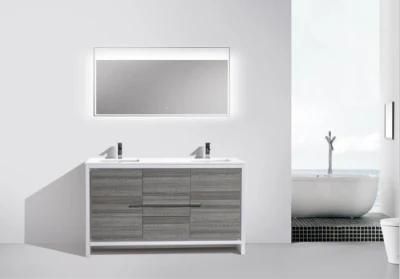 60 Inch Grey Floor Mounted MDF Double Sink Bathroom Vanity