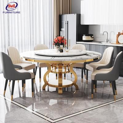 Living Room Thicken Stainless Steel Luxury Modern Marble Top Dining Tables and Chairs Sets