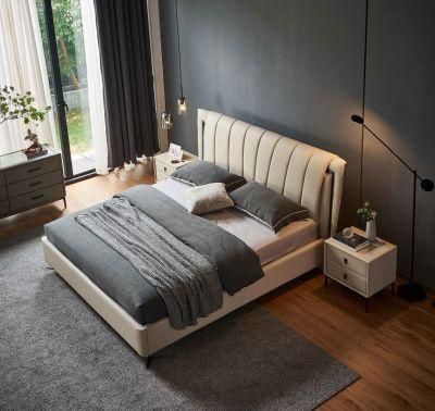 2021 Modern Bedroom Furniture Home/Hotel Beds Set Wood Frame Slatted Leather/Fabric Double Bed