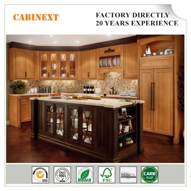 Russia Birch Wood + Plywood Solid Fitted Kitchen Cabinets Factory