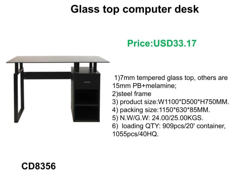 Modern Design Home Office Hotel Furniture Glass Top Computer Desk