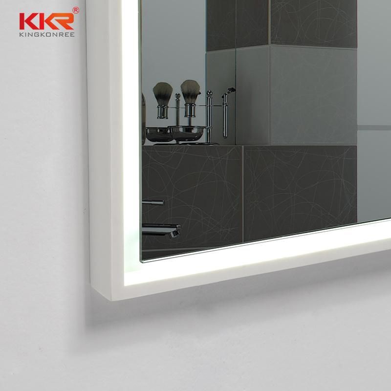 Stylish White Solid Surface Stone Framed Bathroom LED Mirror