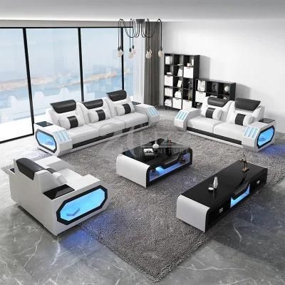 America Popular Modern Furniture Lounge Suites Italian Leather LED Sofa Sets
