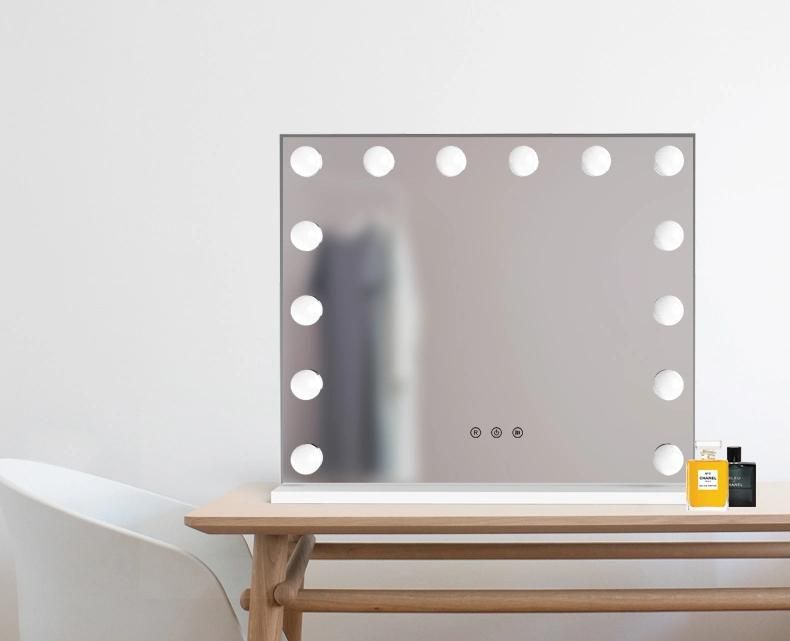 Metal LED Bulbs Hollywood Lighted Makeup Mirror with MDF Base