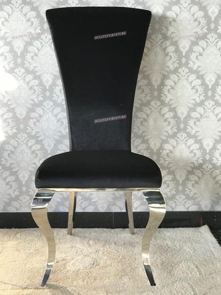 Luxury Black Velvet Silver Dining Chair for Marble Dining Table