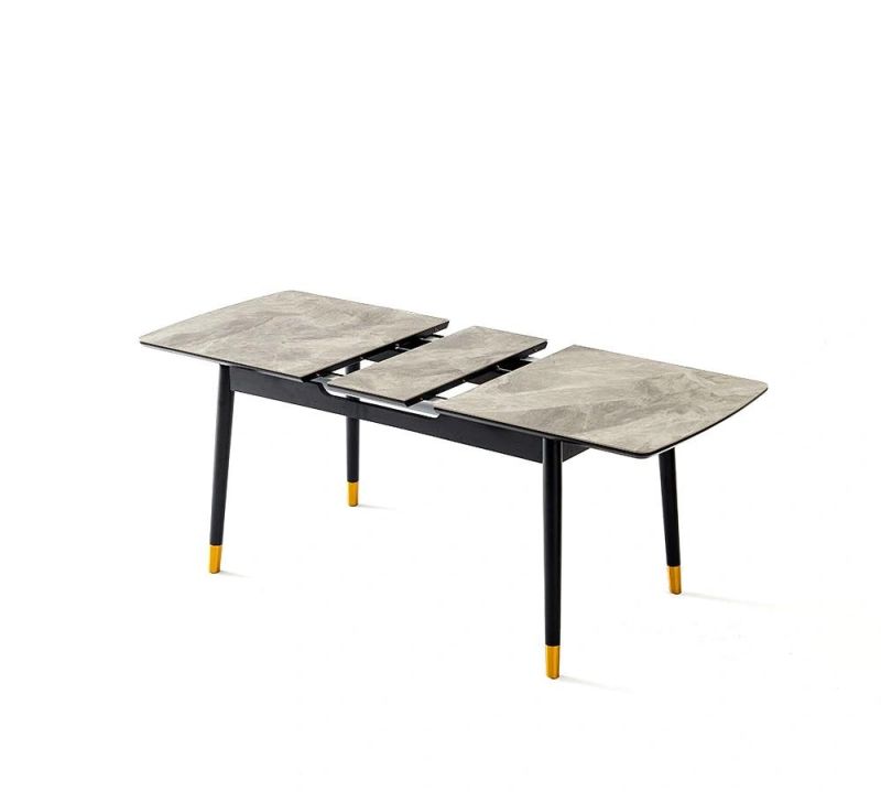 Solid Wood Legs Restaurant Furniture Grey Marble Dining Table