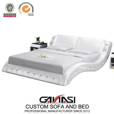 High-End Crystal White Modern Leather Double LED Bed