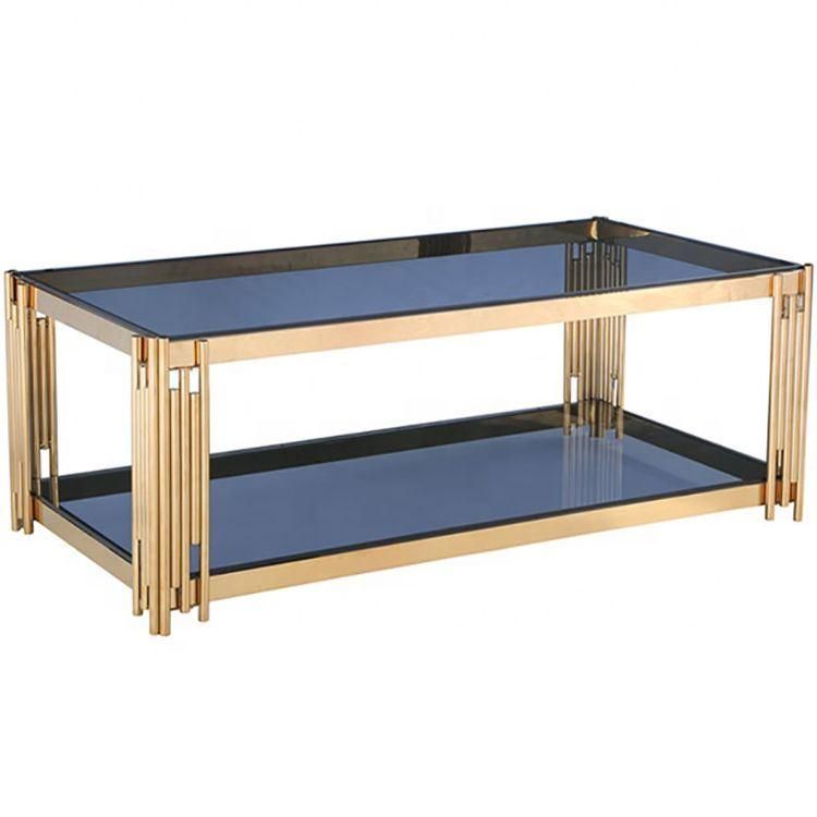 Modern Glass Top Polished Stainless Steel Base Gold Coffee Table/Dining Table