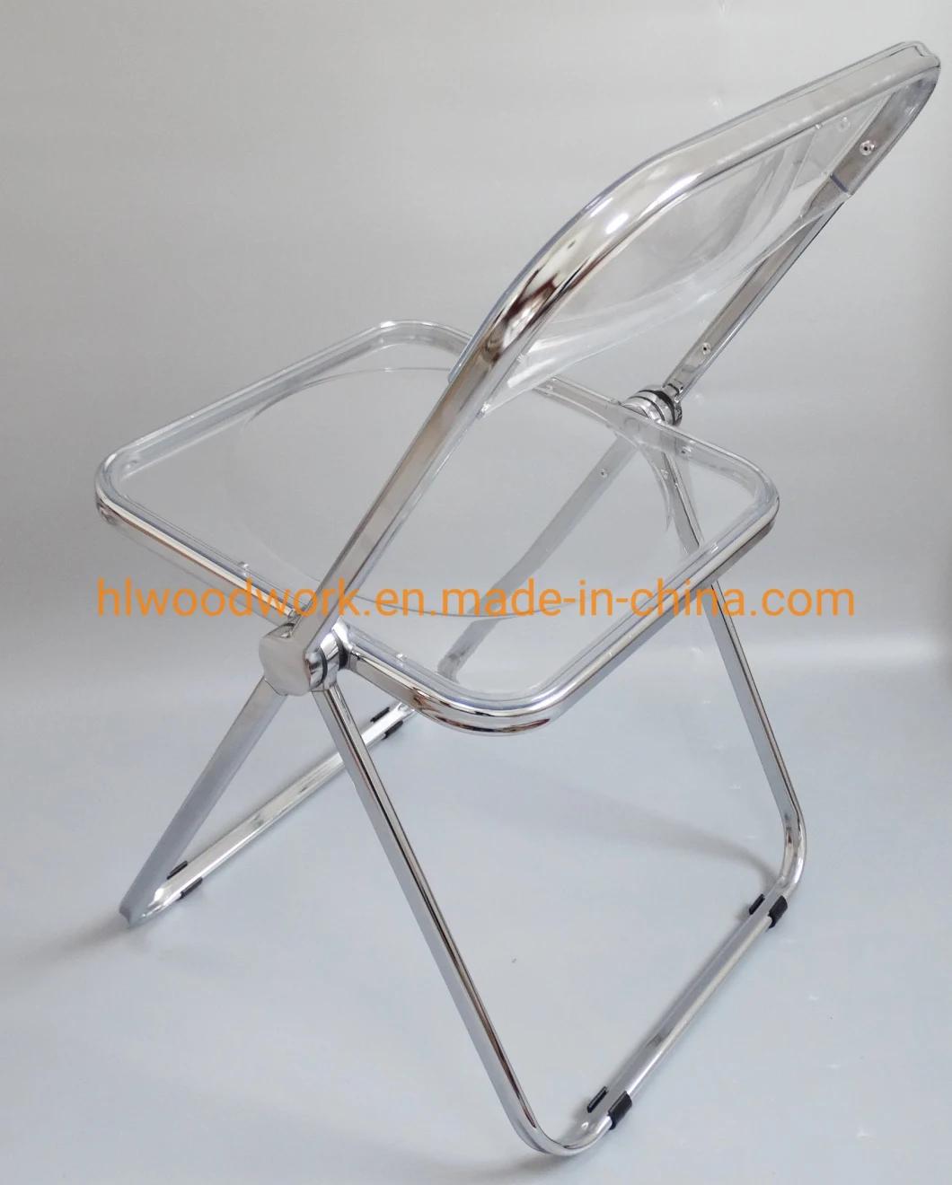Modern Transparent Grey Folding Chair PC Plastic Outdoor Chair Chrome Frame Office Bar Dining Leisure Banquet Wedding Meeting Chair Plastic Dining Chair