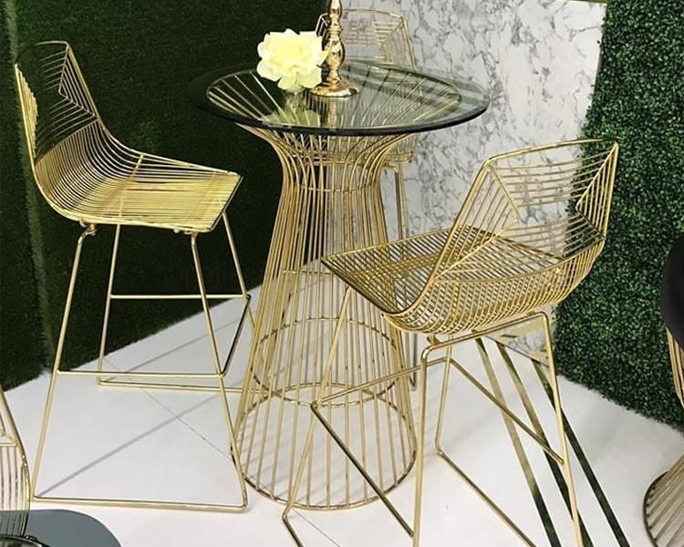 Latest Design Metal Gold Frame Bar Chairs with Cocktail Tables
