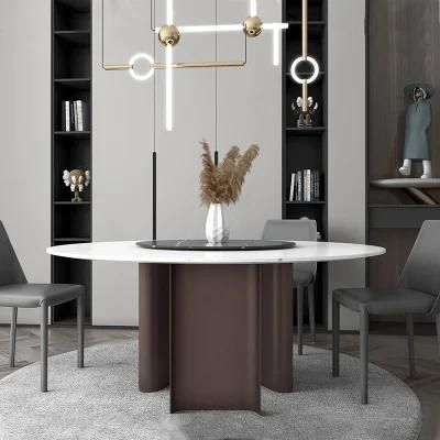 Round Shape Big Size Modern Home Furniture Gold-Decorated Marble Sintered Stone Dining Table