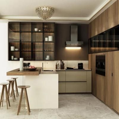 Modern High Pressure Laminated Wooden Cupboard Kitchen Cabinets Design MDF Board Wood Grain Melamine Kitchen Cabinet